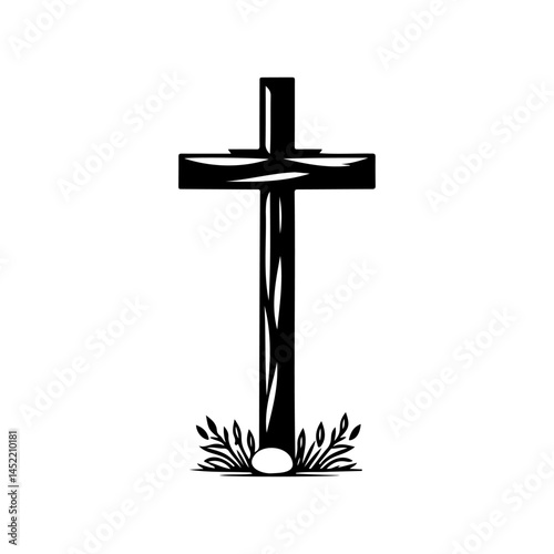 Symbolic representation: A timeless cross amidst flora, conveying spirituality