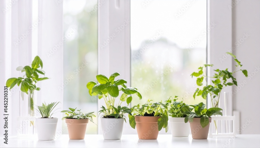 Fototapeta premium 窓辺の美しい植物、さわやかなグリーンと明るい光