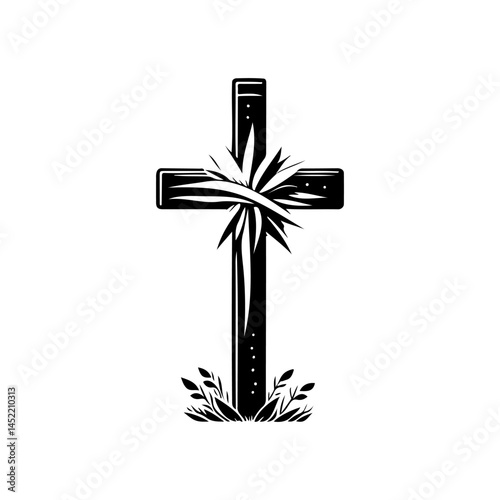 Monochromatic stylized cross with floral embellishments for artistic expression