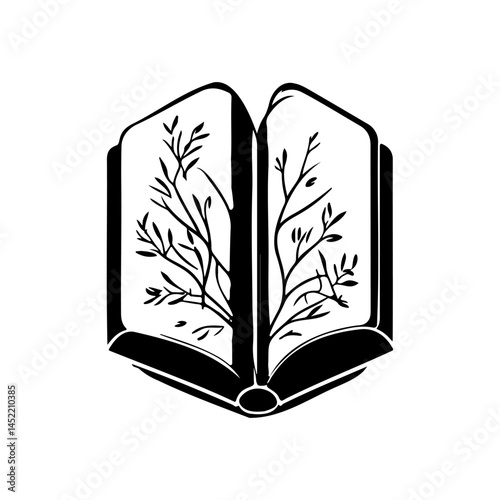 Symbolic open book illustration featuring delicate botanical artwork on pages