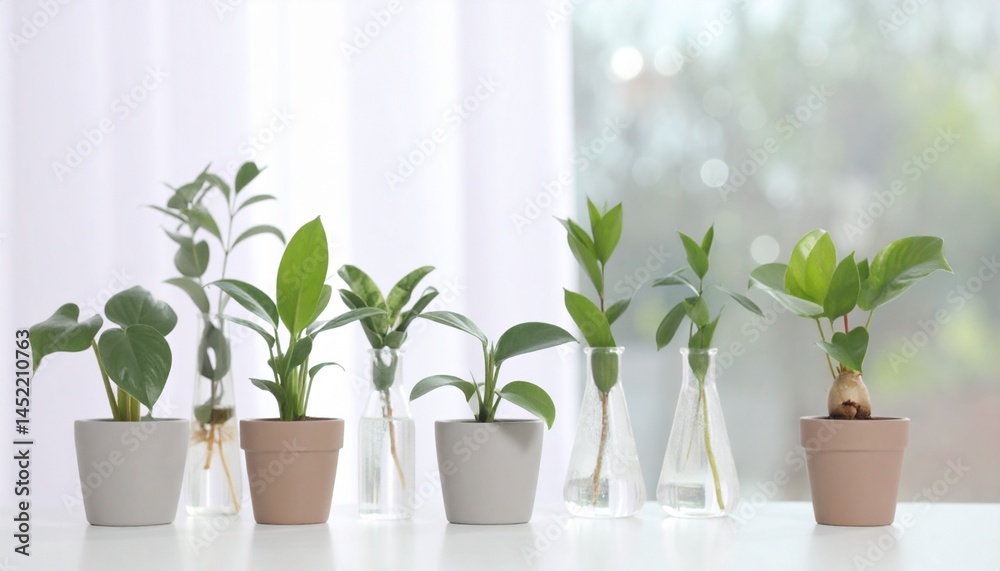 窓辺の美しい植物、さわやかなグリーンと明るい光 窓辺の美しい植物、さわやかなグリーンと明るい光