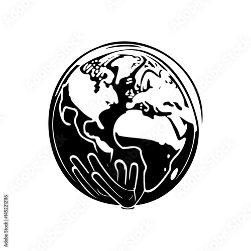Graphic representation of earth held gently in hands, conveying environmental consciousness
