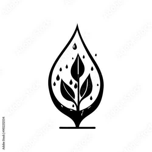 Minimalist leaf and water drop emblem representing natural growth and purity