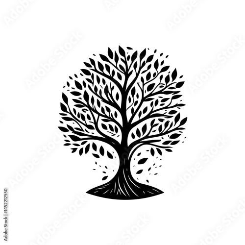 Stylized arboreal emblem featuring a tree with dense foliage in silhouette