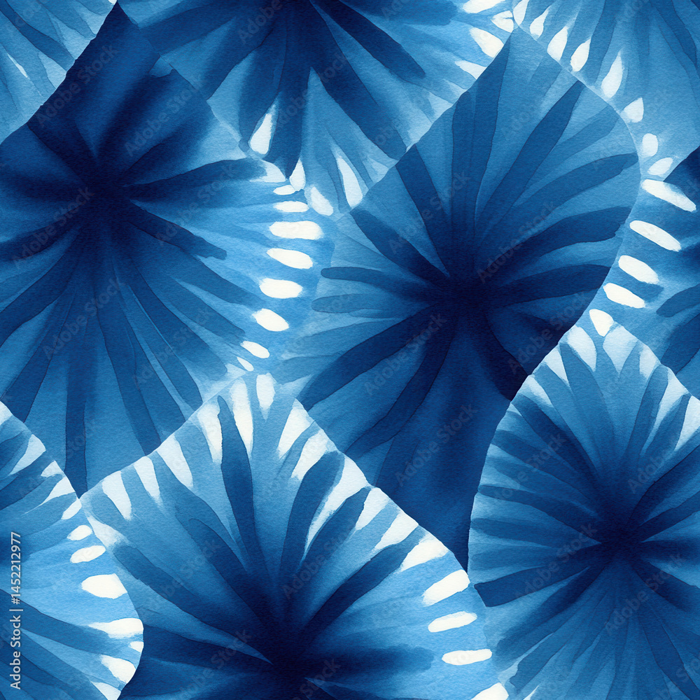 Seamless pattern of abstract blue leaves creates dynamic and vibrant design