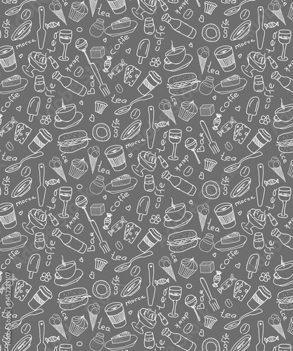 hand-drawn food and drinks seamless  background