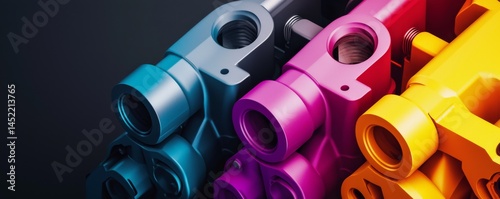 Vibrant mechanical components showcasing colorful engineering designs.