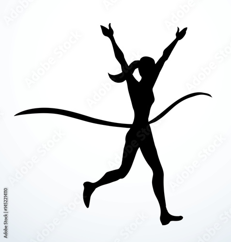 Runner rips the finish line. Vector drawing