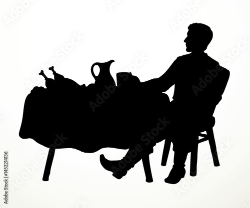 The man at the table. Vector drawing