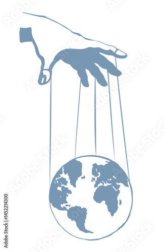 Man hand with a World map. Vector drawing concept