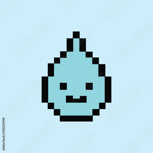 Happy pixel water drop on gentle sky blue background