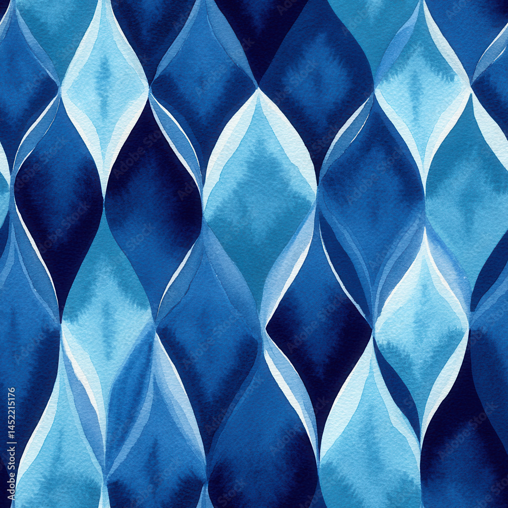 Seamless pattern of abstract blue geometric shapes creating fluid and dynamic design