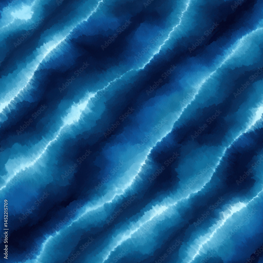 Seamless pattern of abstract blue waves creating calming oceanic texture