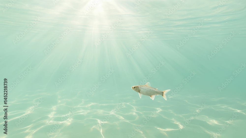 Obraz premium Submerged fish, sunlit shallow water.