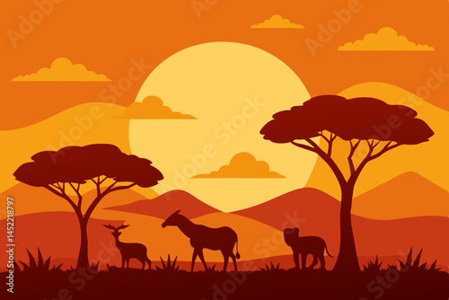 herd of horses on sunset background