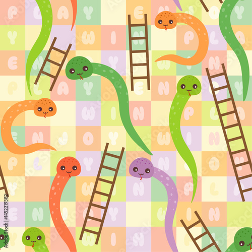 kids seamless pattern, Ludo Snakes and Ladder Board Games for Family and Kids. Vector illustration, cute animal, cute snake, packaging, textile, fabric, pla
