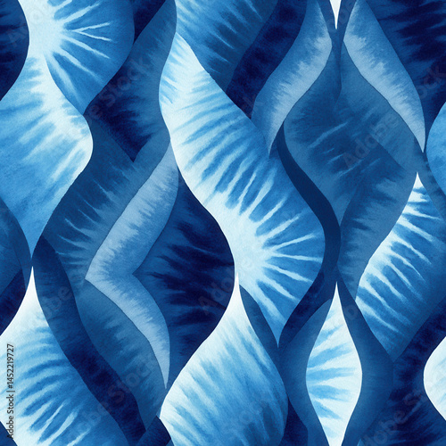 Obraz na płótnie Blue abstract seamless pattern with wavy shapes creating dynamic flow w salonie