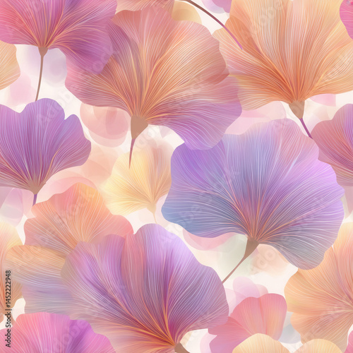 Seamless pattern of colorful ginkgo leaves creates vibrant and elegant design