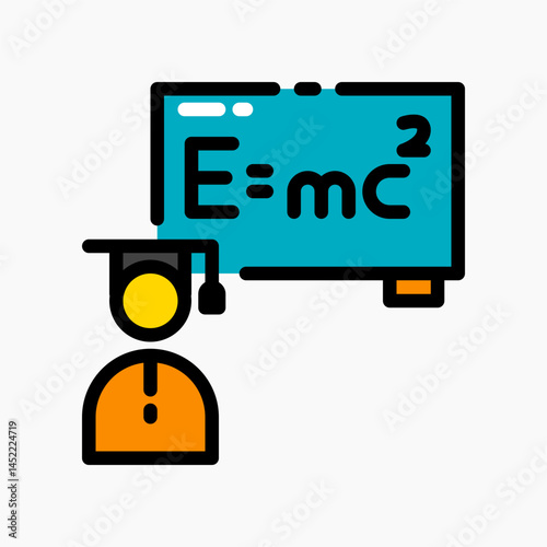 Design Illustration graphic of physics teacher icon with colored outline style. Suitable for UI, mobile design, web design, etc.