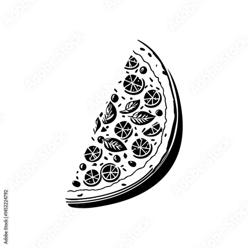 Stylized pizza slice illustration depicting a flavorful culinary experience and delight
