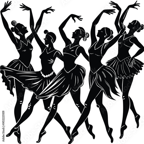 Silhouette of Ballerinas Dancing: Vector Art Illustration of Ballet Dancers