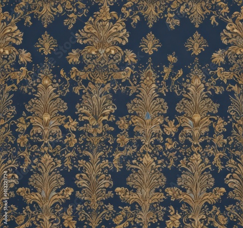 Wallpaper Mural Elegant blue and gold damask; intricate floral details  Seamless pattern design , stylish, acanthus Torontodigital.ca