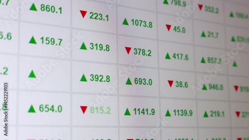 Stock market indices on monitor screen on white background, online stock exchange trading concept