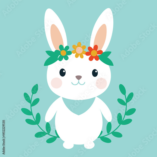 Character-rabbit-with-beauty-wreath-flower. 