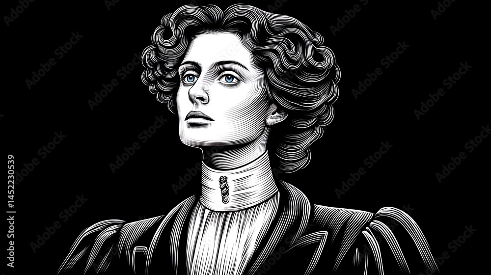 Obraz premium Elegant 1920s Woman with Black White Portrait.