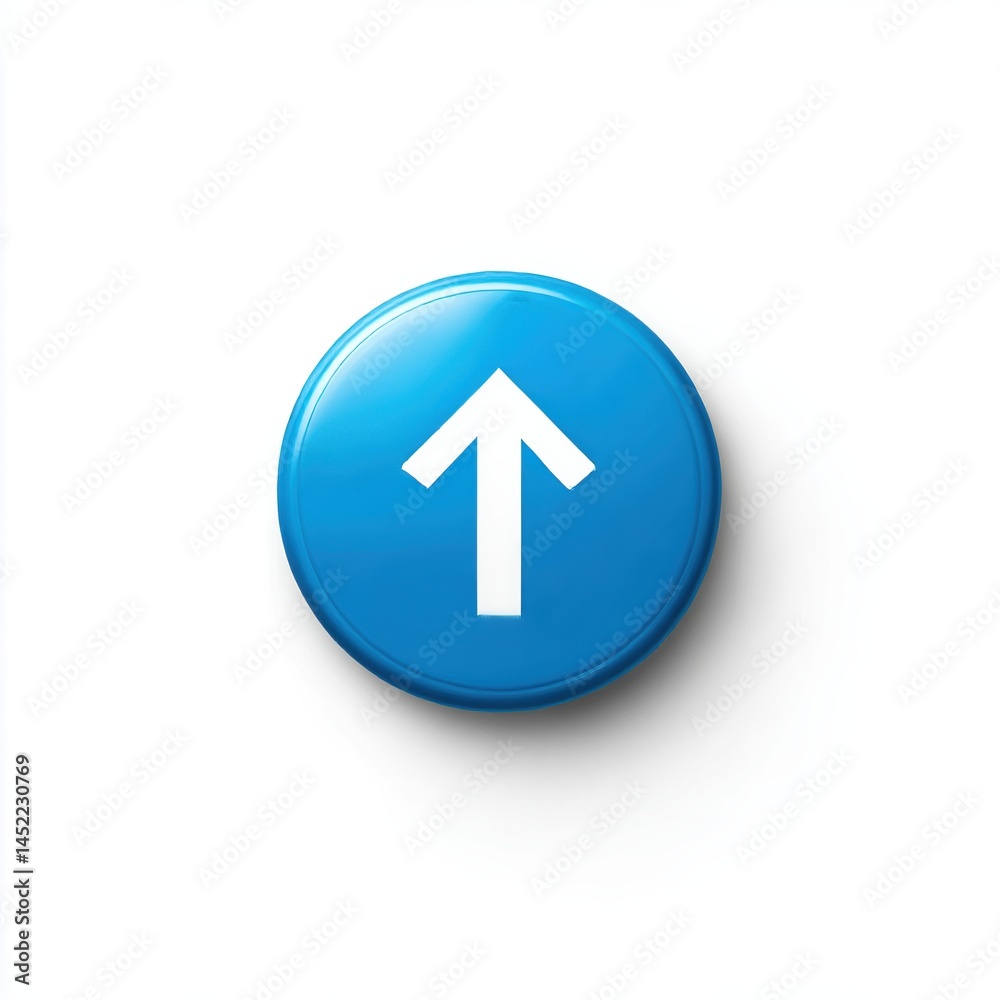 Blue circle with arrow pointing up on white background Blue circle with arrow pointing up on white background