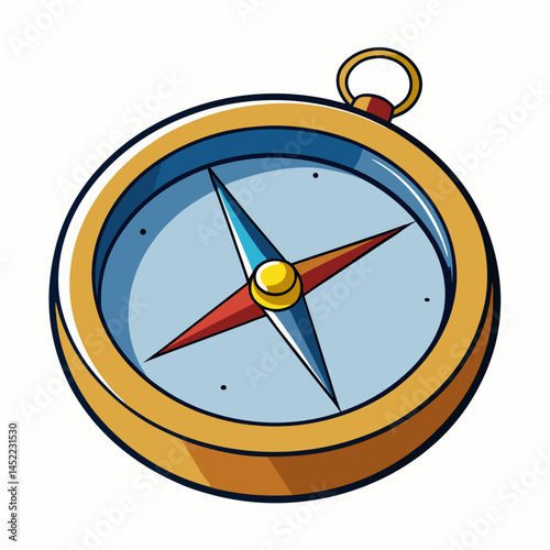 Vintage Gold Compass with Blue and Red Needle – Classic Navigation Tool Illustration for Travel, Exploration, Direction, Adventure, Maritime, and Map Design