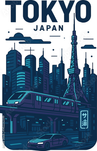 Photography Create a Futuristic illustration of Tokyo japan vector t shirt design, vector graphic, typographic poster or t-shirts street wear and Urban style vector art with white background