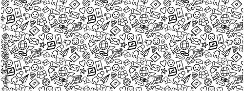 Social media seamless pattern doodle hand drawing drawn sketch messy grunge