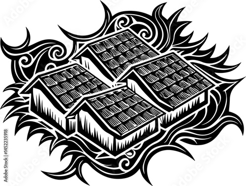 SVG visuals promoting environmental awareness and sustainable living. Unique Illustration of Solar Power Rooftops with Artistic Design