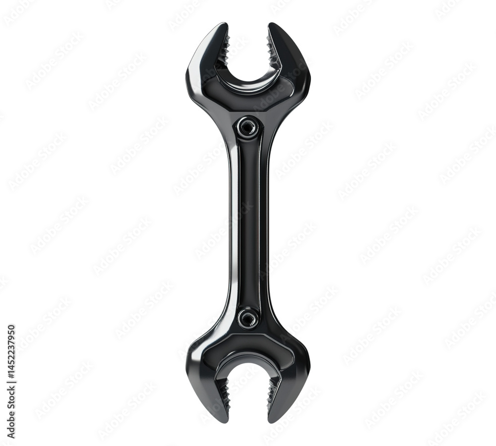 A black wrench with a silver handle A black wrench with a silver handle