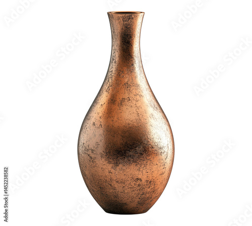 A large, ornate, brown vase sits on a white background