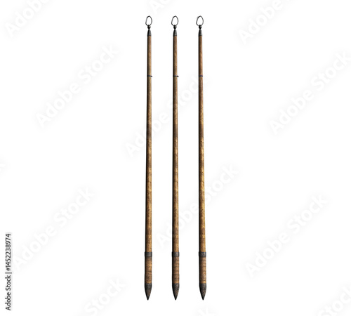 Three wooden sticks are shown in a row
