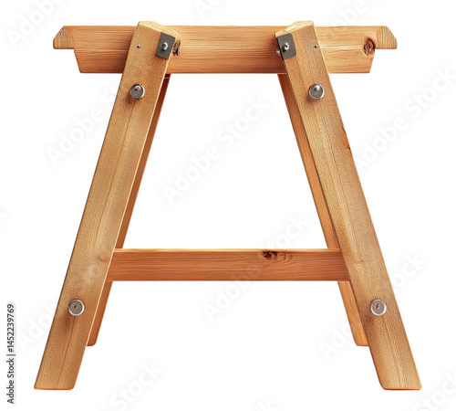 A wooden table with a metal frame
