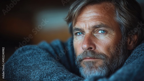 Thoughtful mature man with a serious gaze