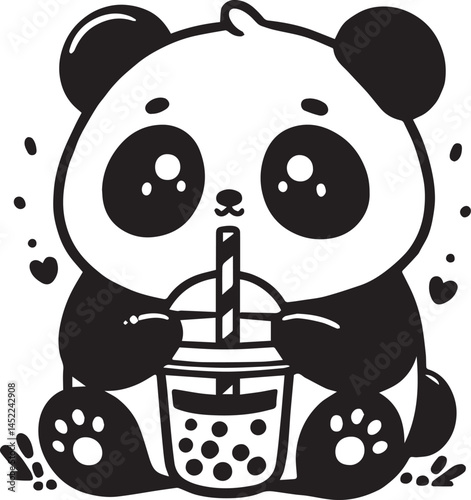 Kawaii Panda drinking Vector
