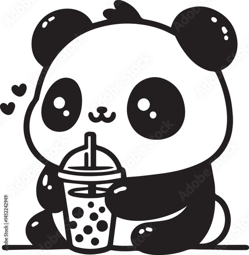 Kawaii Panda drinking Vector