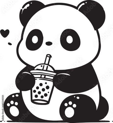 Kawaii Panda drinking Vector