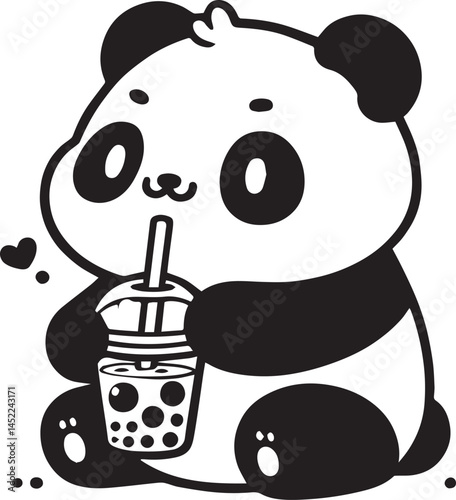 Kawaii Panda drinking Vector