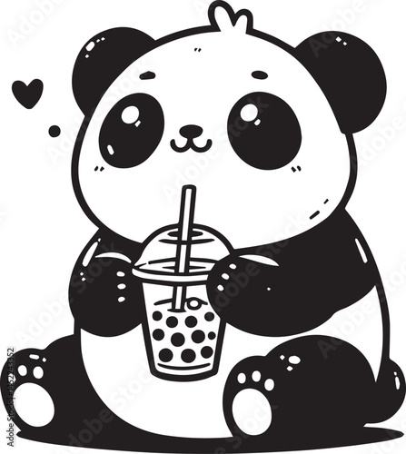 Kawaii Panda drinking Vector