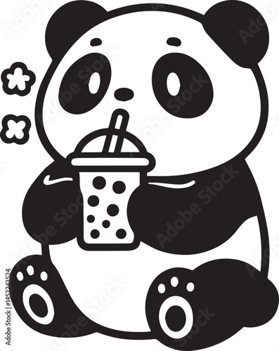 Kawaii Panda drinking Vector