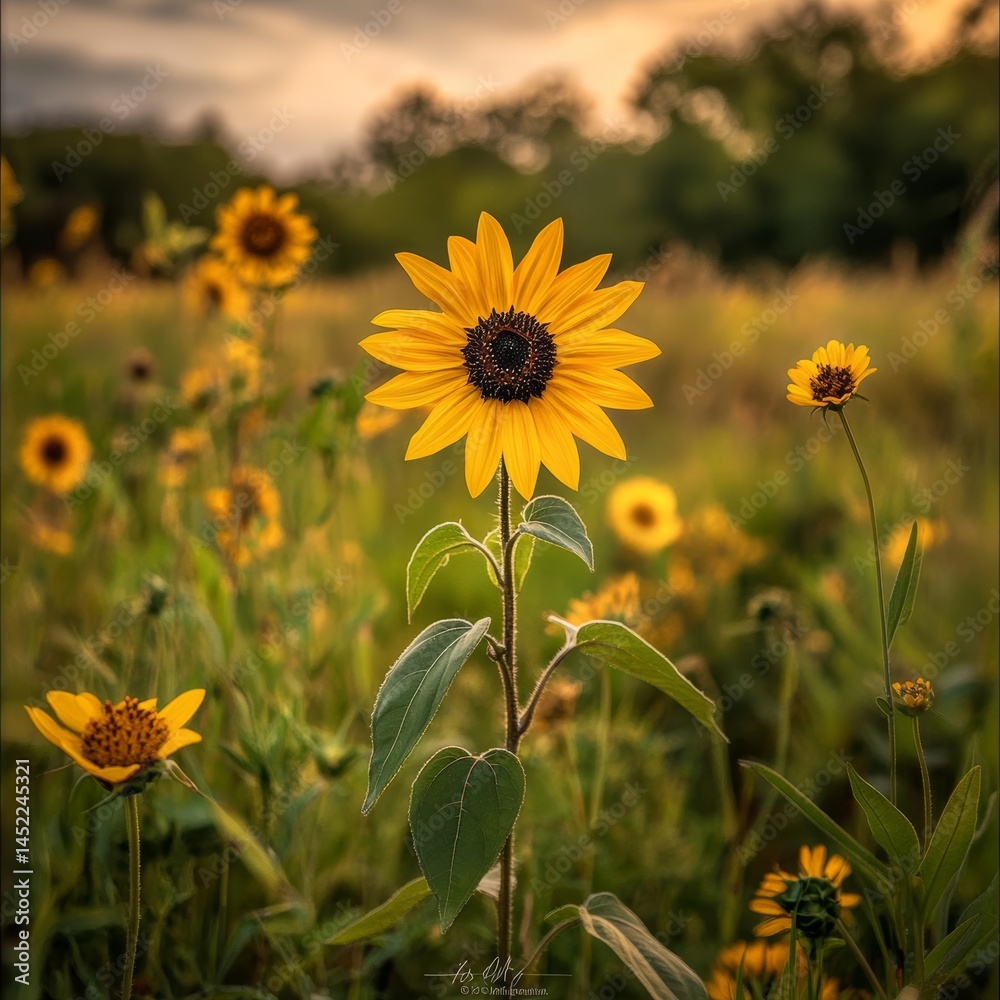 Obraz premium Sunflower in Full Bloom Under Sunlight in Macro Photography