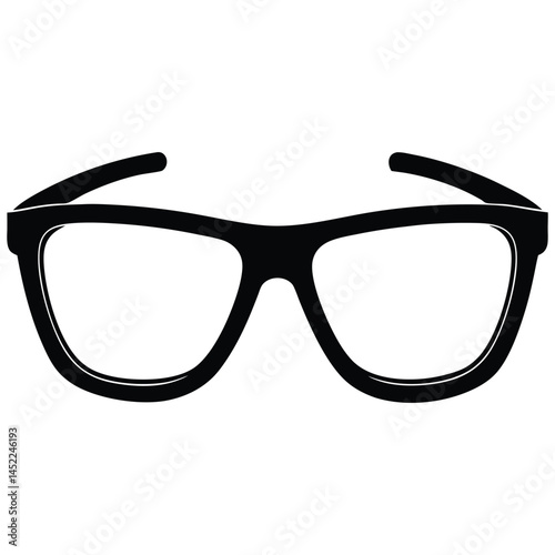 Black plastic frame eyeglasses, a fashion accessory for eyesight, are isolated on a white background