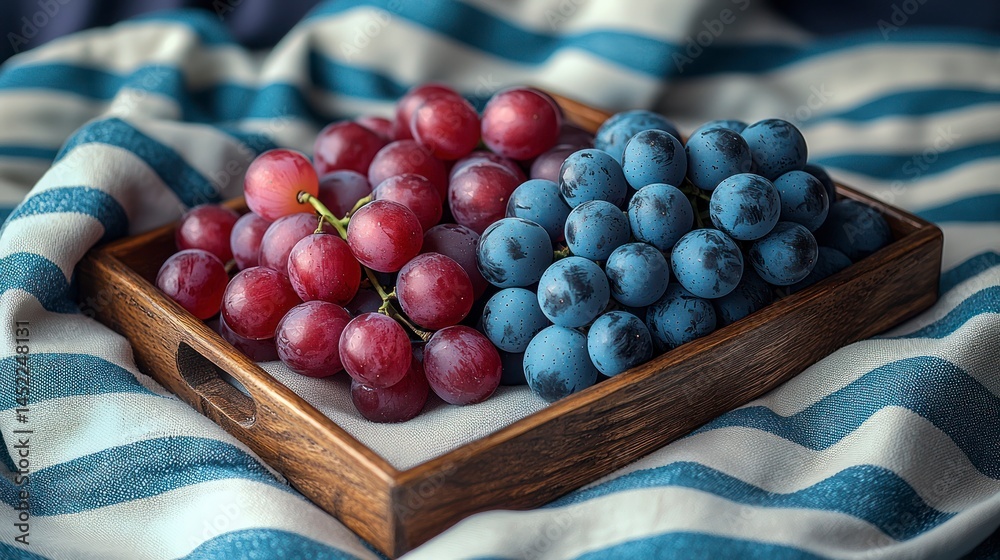 Red and Blue Grapes in Wooden Tray Red and Blue Grapes in Wooden Tray
