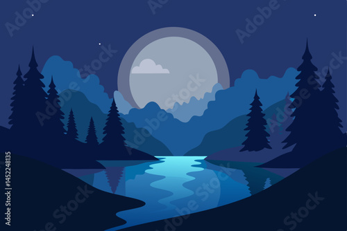 winter landscape with moon