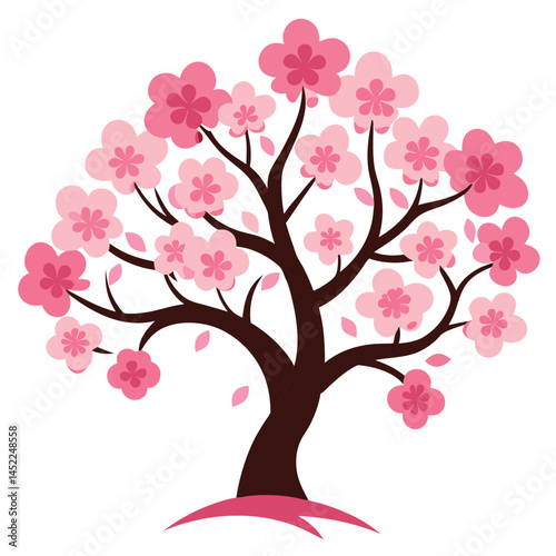 Pink cherry tree realistic-on-fully-white background  